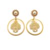 A pair of gold earrings with pearls and a fleur de lis.