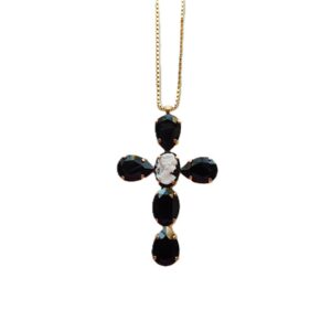 Black and white gemstone cross necklace.
