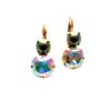 Colorful gemstone earrings with gold accents.