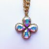 Colorful floral pendant necklace with rhinestones.