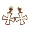 Gold cross earrings with sparkling stones.