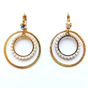 Gold textured double-hoop earrings with pearls