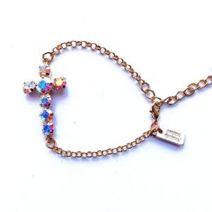 Gold chain bracelet with iridescent crystal cross