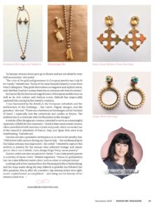 Gold earrings and necklaces collage with portrait
